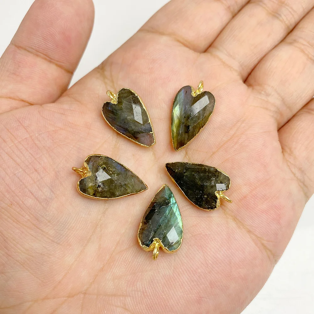 1Pcs Natural Stone Heart Charms Gems Agates Sunstone Quartz Pendant For Making Necklace Jewelry DIY Earrings Supplies 13x20mm