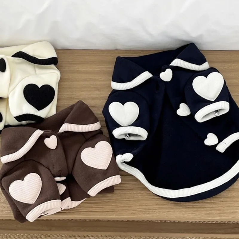

Pet Pajamas Teddy Bottoming Shirt Bichon Warm Vest Winter Heart-Print Dog Clothes Puppy Snap-Button Two-legged Clothing