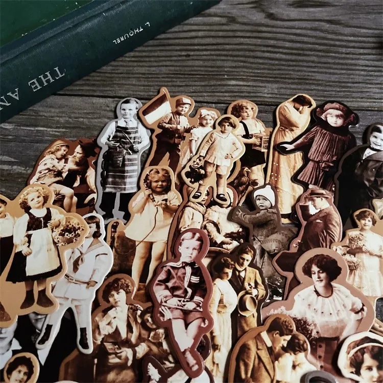 Diy scrapbooking boneca vintage material tecido personagem série foto lixo álbum diário feliz planejador decoração placa de cartão