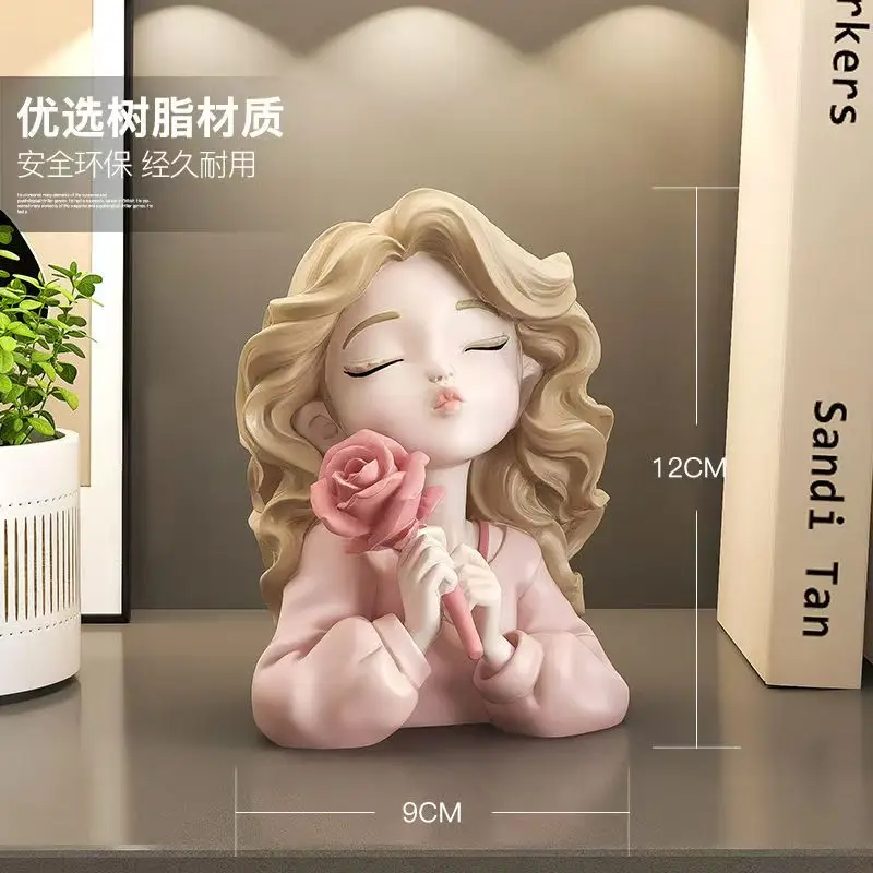 

Resin Beauty Girl Hold Flower Home Decor Ins Desktop Decorative Statues Home Decoration Accessories Perfect for Gifts