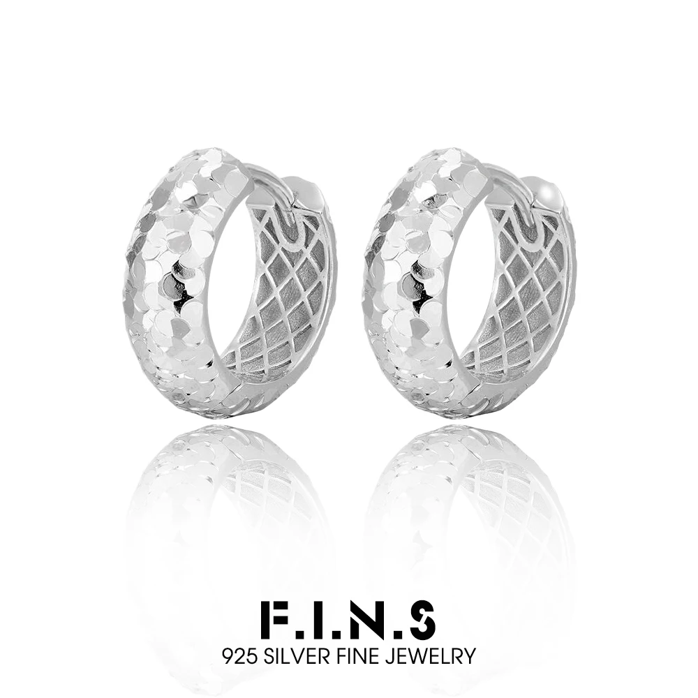

F.I.N.S Luxury Sparkling S925 Sterling Silver Hoop Earrings Shaved Ice Design Unique Round Piercing Ear Buckle Hypoallergenic
