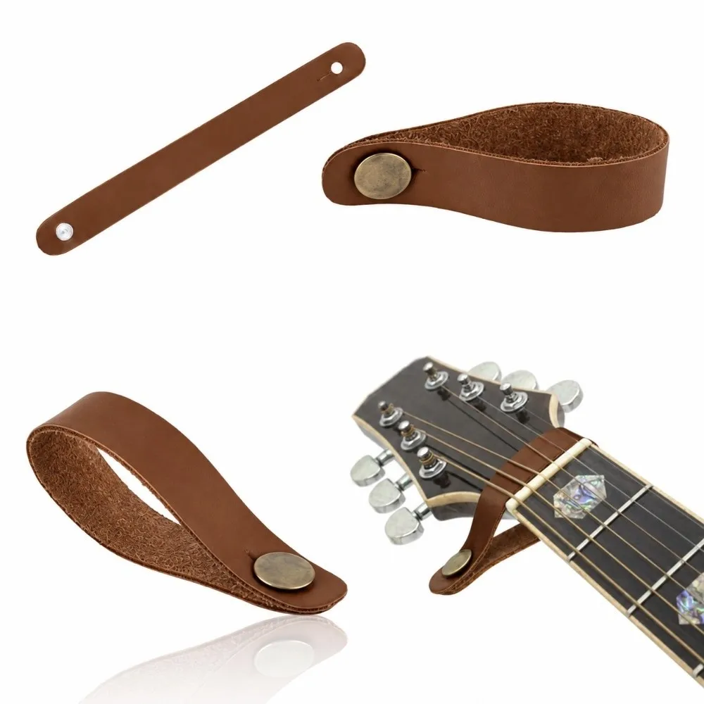 Premium Artificial Leather Material Guitar Neck Strap Brown Color Guitar Headstock Strap Guitar Leather Strap For Guitars