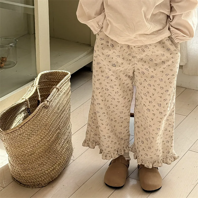 

Children's Pants 2025 Spring Autumn Korean Boys Girls Solid Loose Casual Pants Toddler Kids Corduroy Ankle-length Trousers