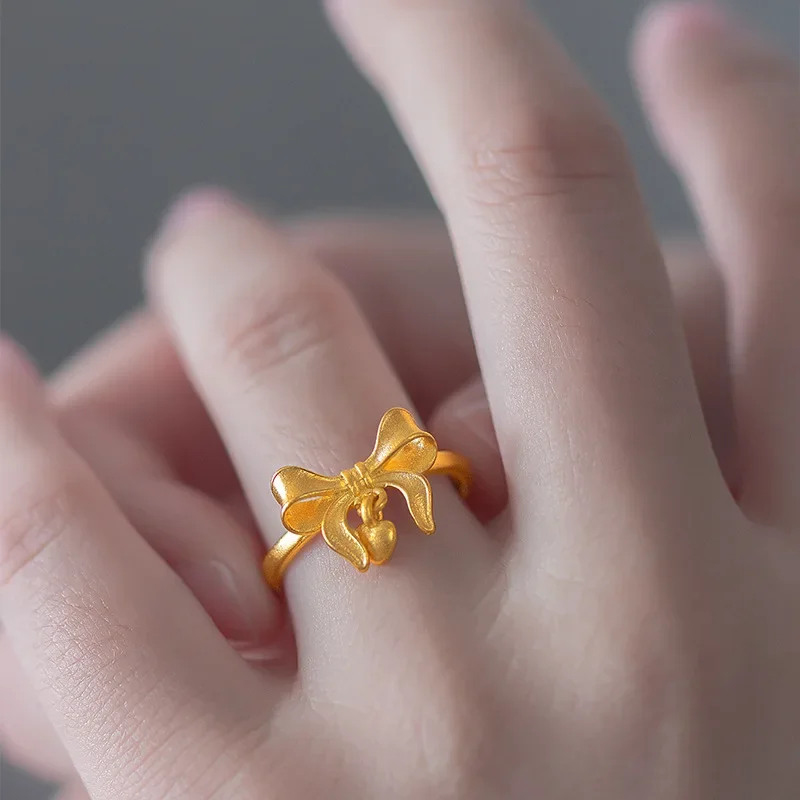 9999 Real Gold 24K Vitality Girl Cute Sweet Wind Butterfly Love Little Girl Ring, Niche Fairy Fugitive Princess Ring