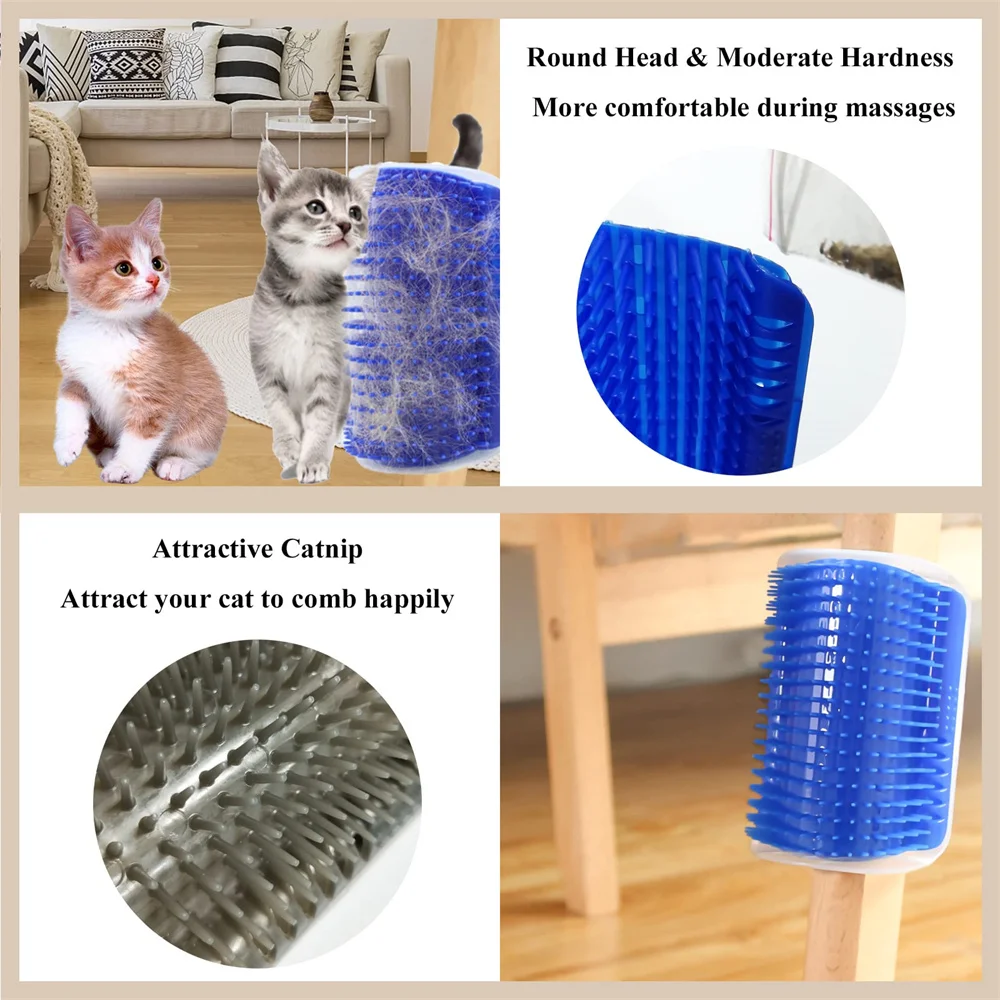 Cat Self Groomer 1 Pack Cat Wall Corner Groomers with Catnip, Soft Face Scratchers Brush, Corner Massage Comb for Long Short Fur