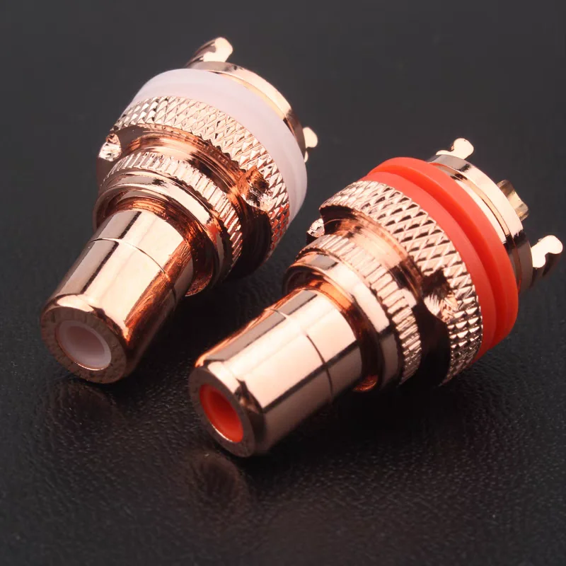 2pcs CMC 805 Pure Red Copper Swiss Cu. RCA Jack Female Socket Connector for HiFi Audio Video TV CD AMP Panel Chassis Mount