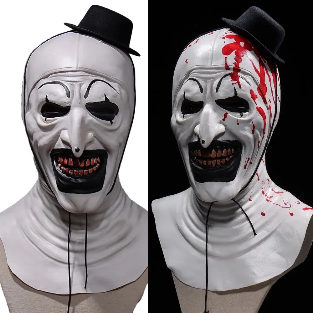 

Horror Bloody Terrifier Art The Clown Mask Cosplay Creepy Demon Evil Joker Latex Helmet Halloween Dress Up Party Costume Props