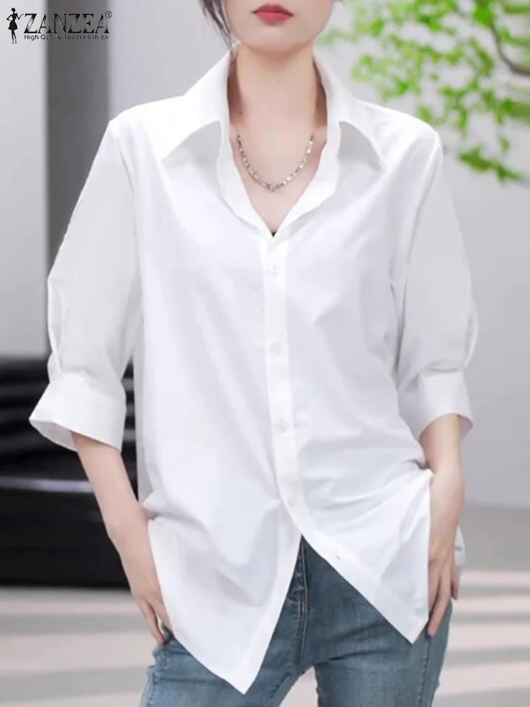 Summer Elegant Office OL Blouse Fashion Women Shirt Button Down Blusas 2024 ZANZEA Casual Lapel Neck 3/4 Sleeve Tops Tunic Femme