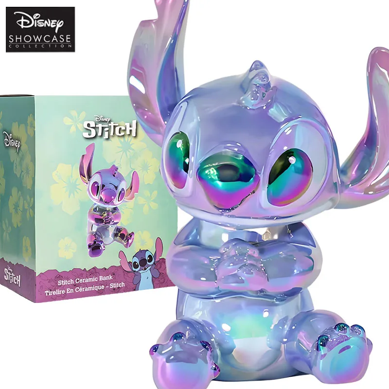 Disney Original Garage Kit Lilo & Stitch Stitch Electroplated Piggy Bank อะนิเมะ Action Figures ของเล่นสําหรับของขวัญเด็กชุดเครื่องประดับ