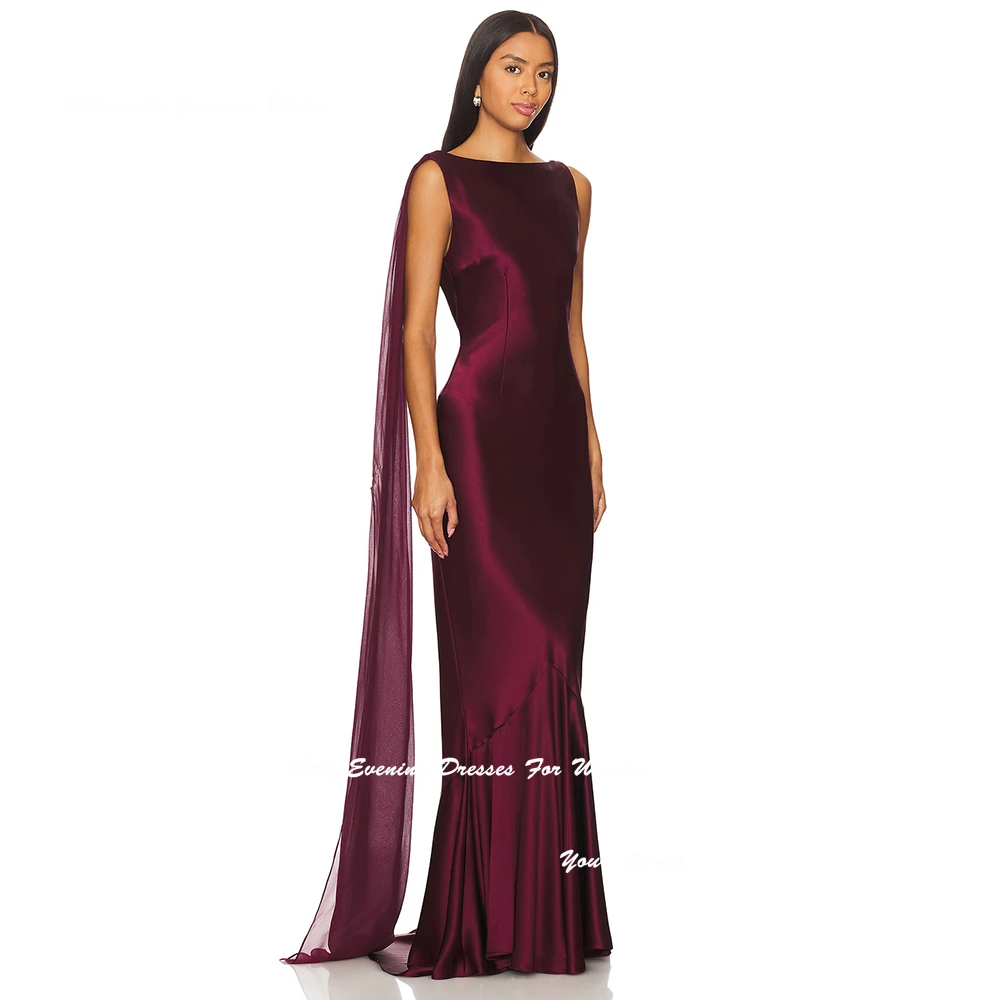 Vestidos de noite de cetim-chiffon personalizados para mulheres sexy vestidos de festa de coquetel com xale longo formal