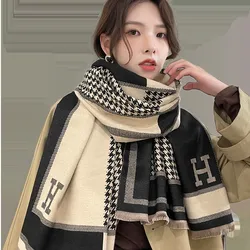 H thousand bird grid double-sided cashmere wool texture windproof cold Korean scarf fashion air conditioning cape