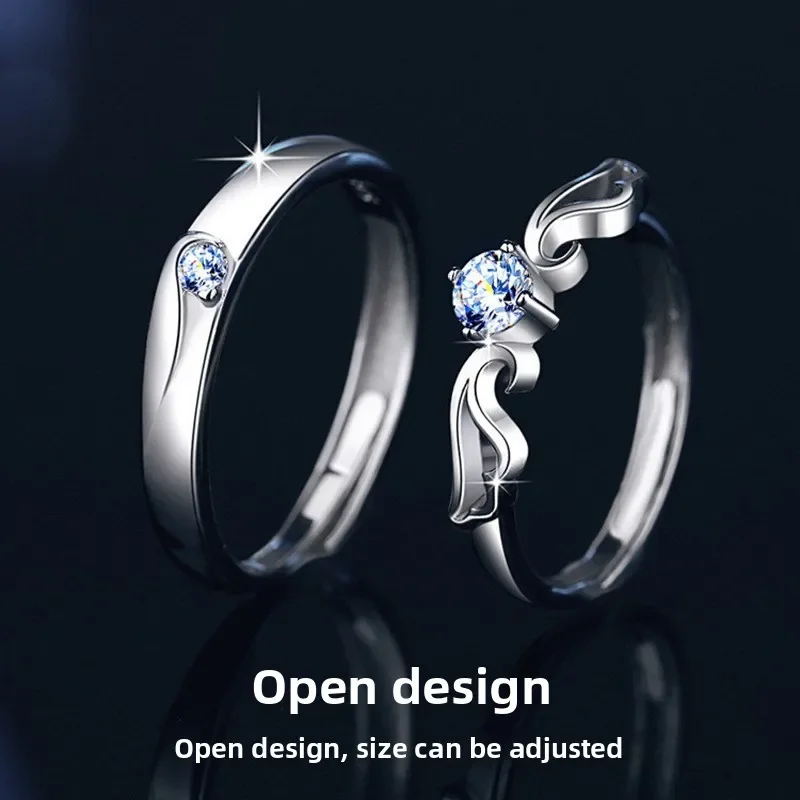 

S925 Обручальное кольцо для пары с муассанитом цвета 0,5 карата с родиевым покрытием D | Изысканные ювелирные изделия серии Angel Wing