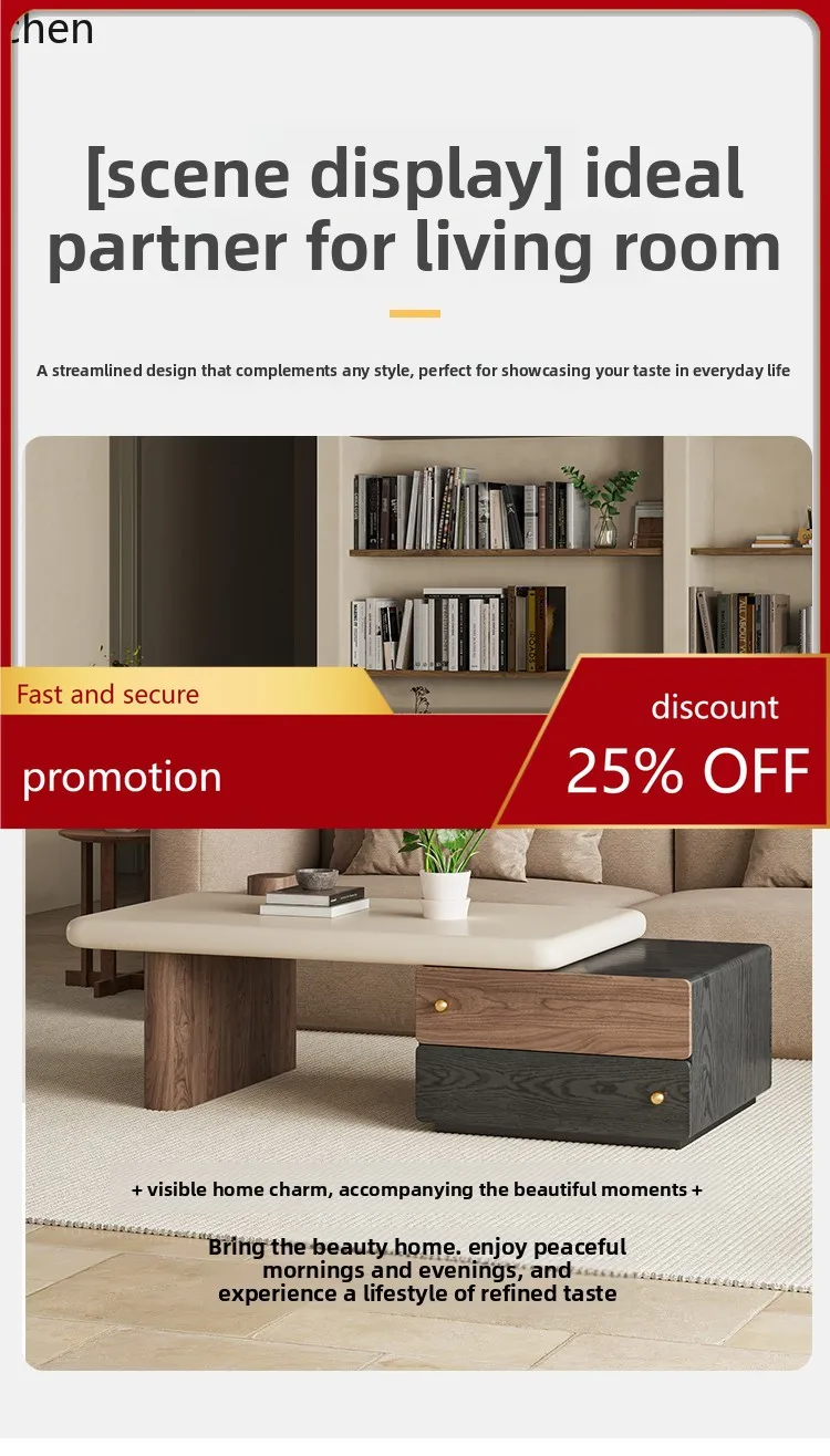 

ZML Solid Wood Coffee Table for Living Room, Small Household, High-End Modern Minimalist Tea Table