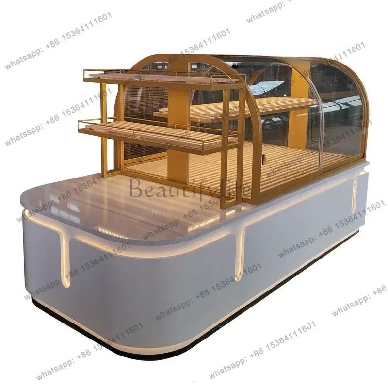 46Bread cabinet arc middle island cabinet wrought iron stainless steel titanium plated middle island glass display cabinet