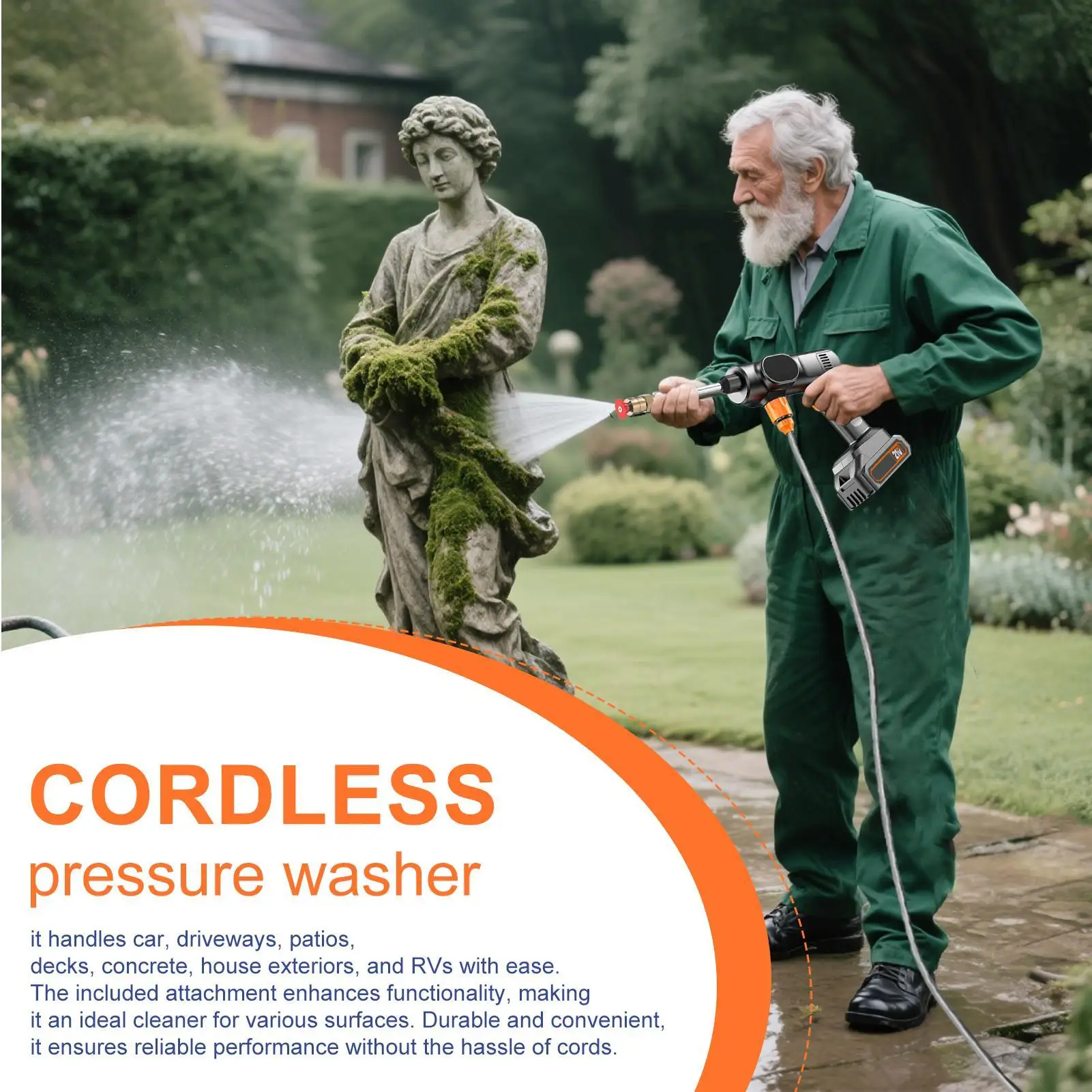 Pressure Washer For Car Fences Cleaner 21V Cordless Handheld Portable Pressure Washer With Nozzle For Automotive Driveway Patio
