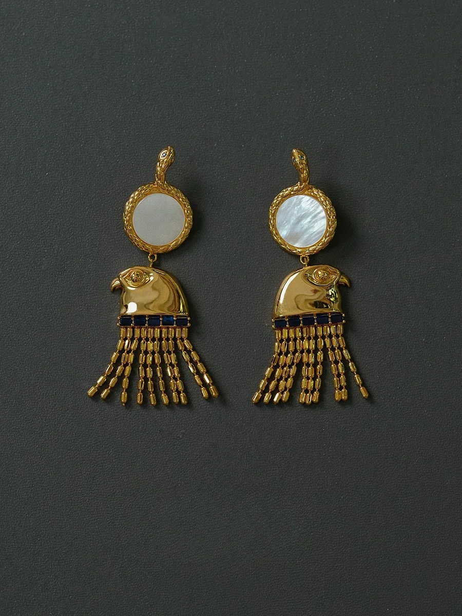 

"Eagle Head Snake" Original Design Ancient Egyptian Mythology High Temperament White Fritillary Earrings Earrings