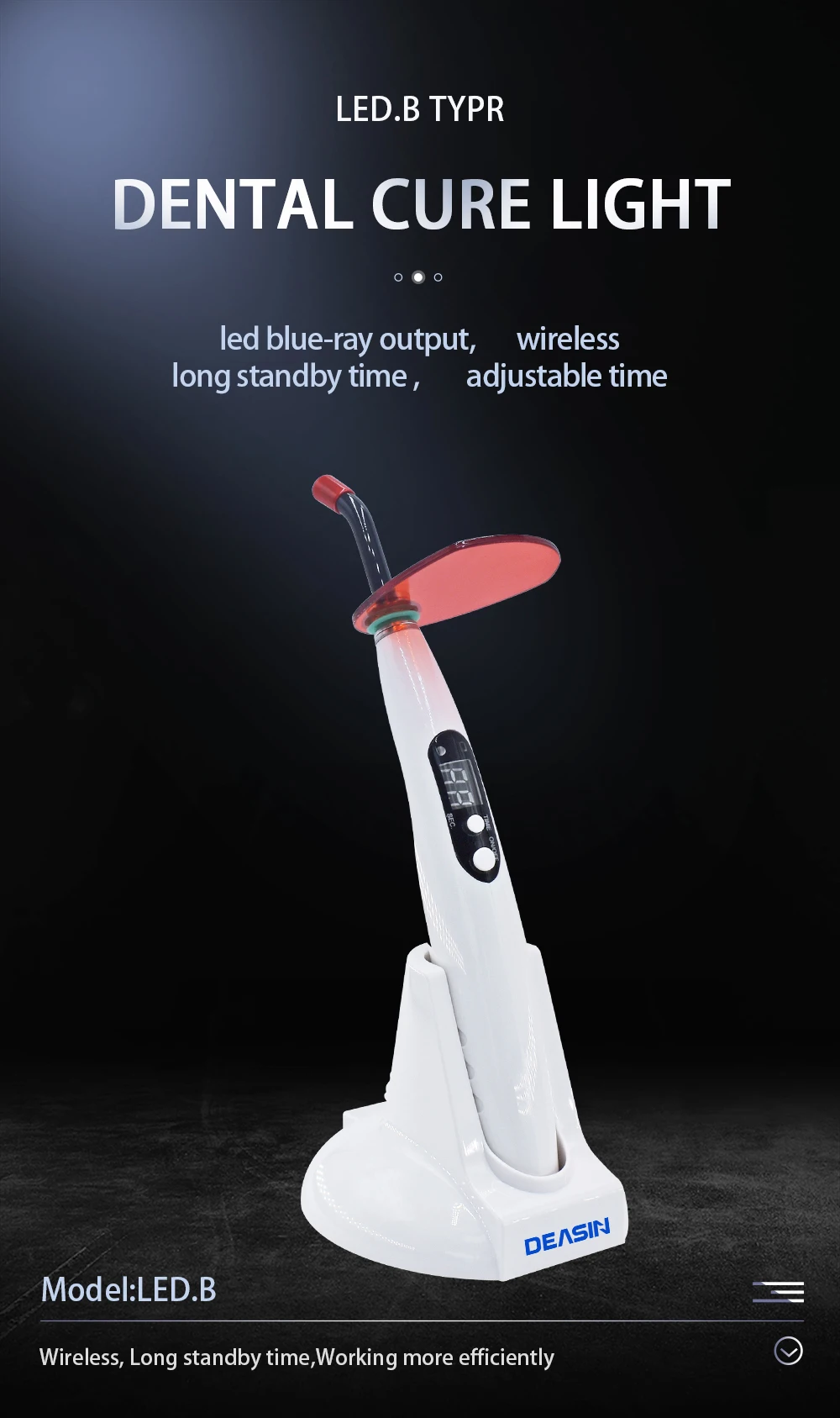High Power Wireless Dental LED Curing Light 1200~1500mW/cm² Resin Cure Unit