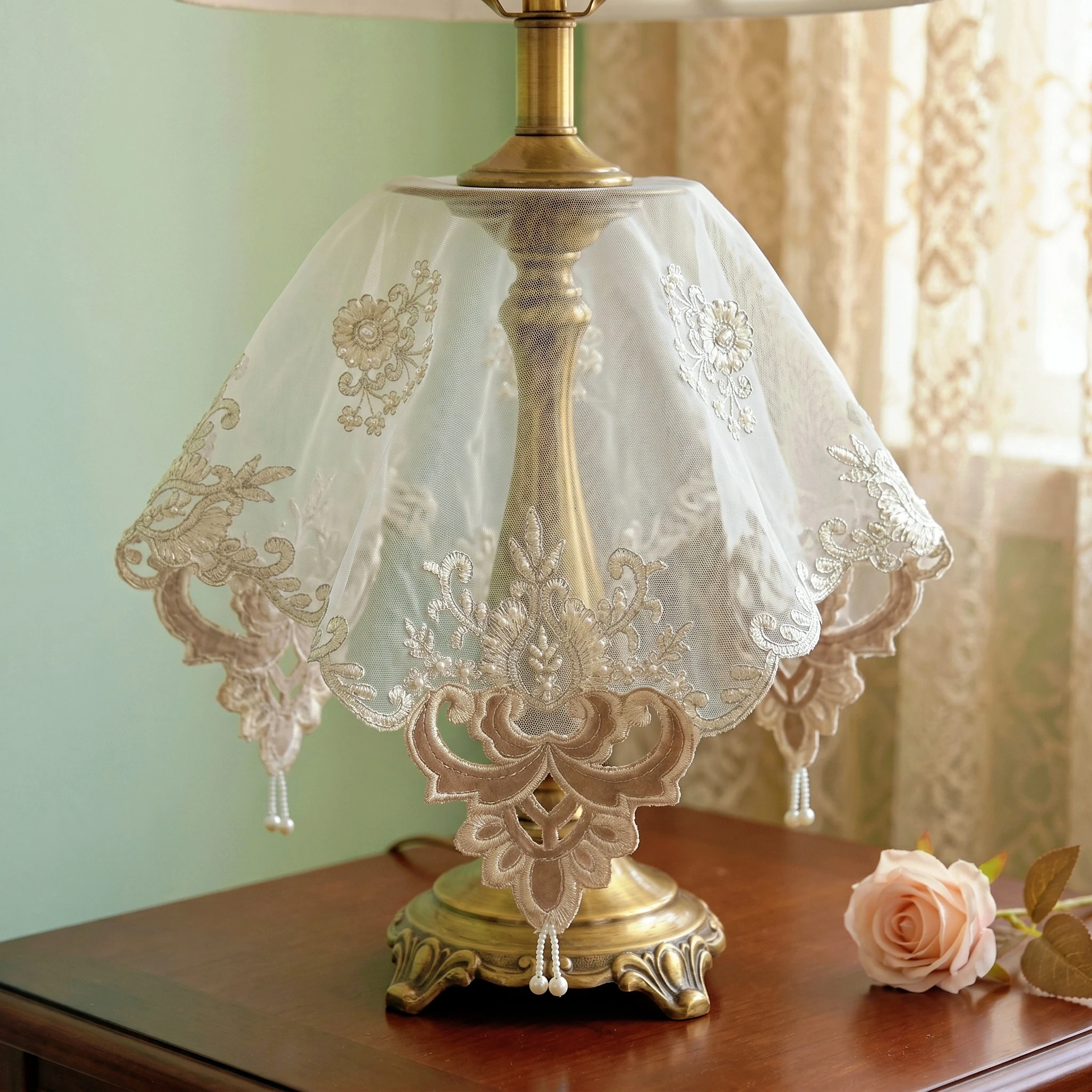 4Pcs Lace Placemats Vintage Plate Mat Rectangular Tablecloth Tulle Furniture Decorative Covercloth Cottagecore Home Decor