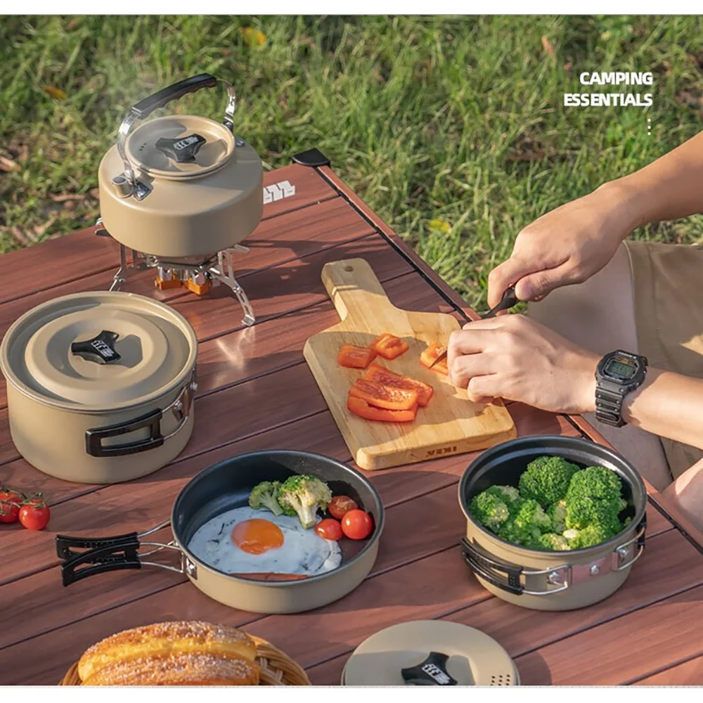 Outdoor Camping Cooker Set Outdoor cookware camping cookware Wild water kettle Cooking Cooker Portable set pot picnic equipment