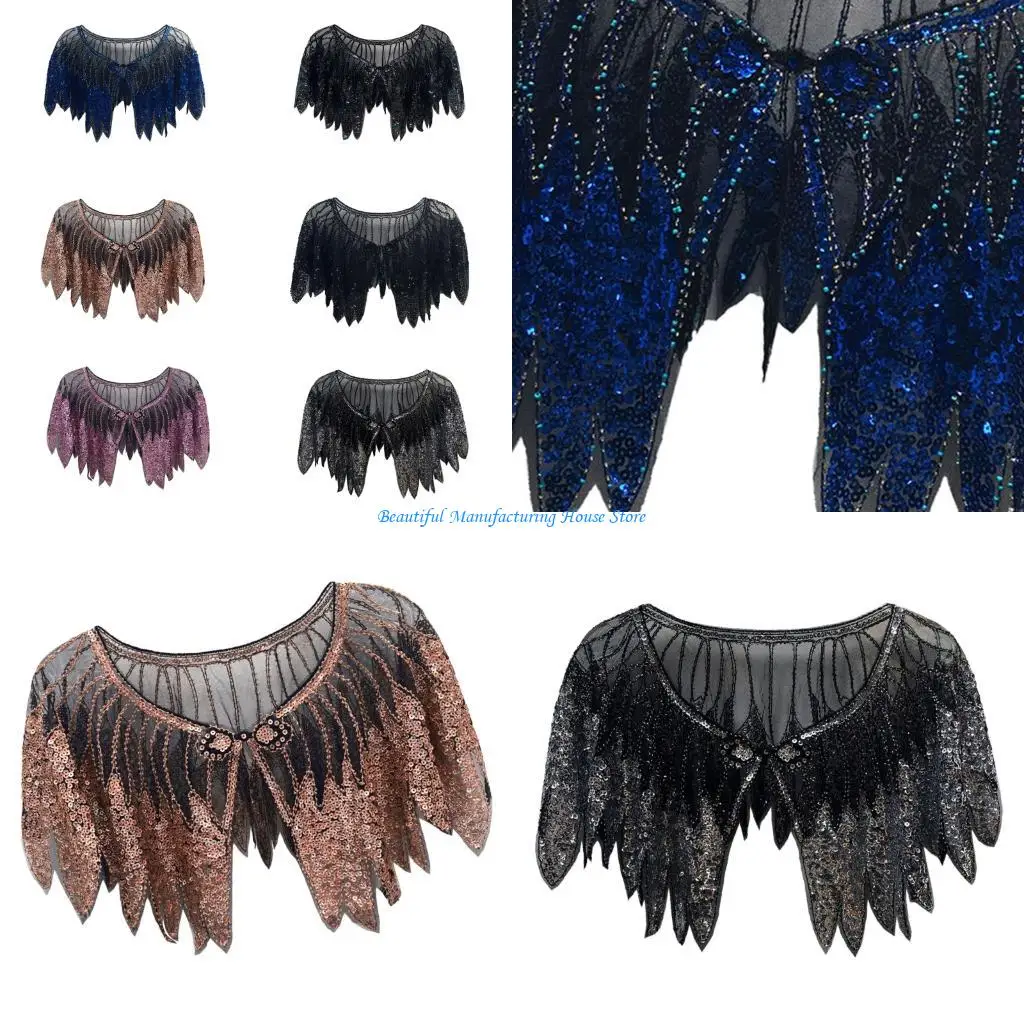 E56A Stylish Sequined Shawl with Sparkling Design for Gatsby Theme Parties and Evening Party Dress 1920s Flapper Accessory