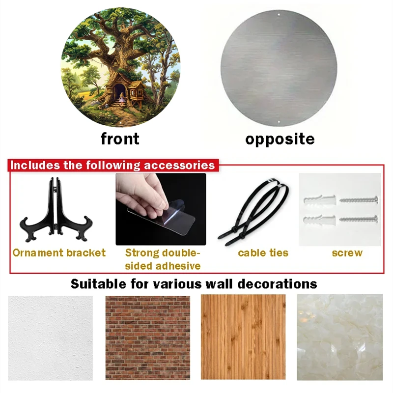 Charming Forest Round Aluminum Wall Decor, Metal Sign with Vast Forest Scene, Waterproof and Weather Resistant Wreath Decor