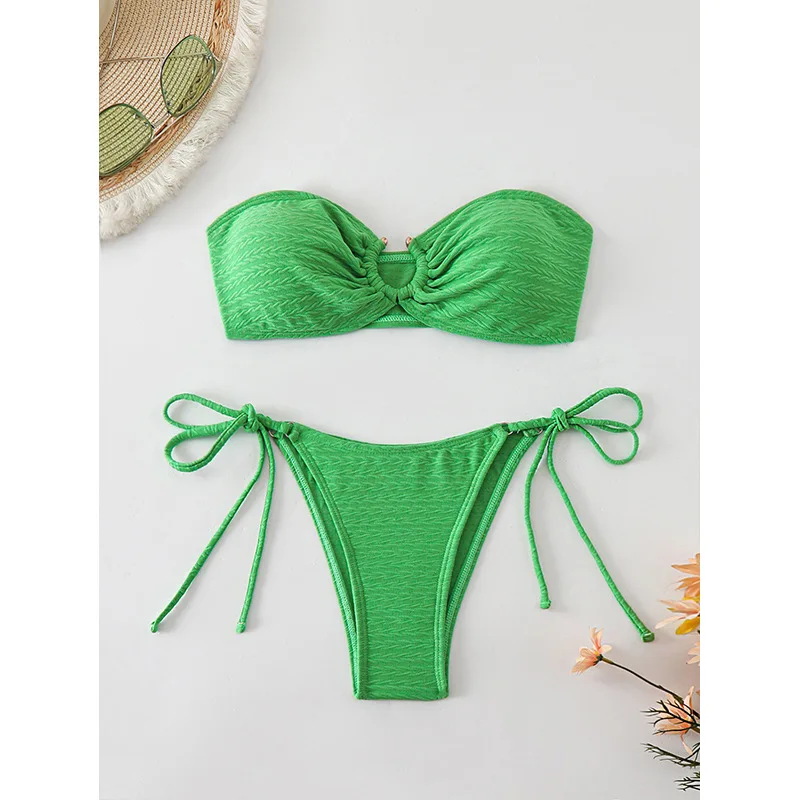 

Sexy Micro Bandeau Bikinis Sets Two Pieces Swimsuit Green Swimwear Female Thong Brazilian Biquini Beach Wear Bathing Suit 2025