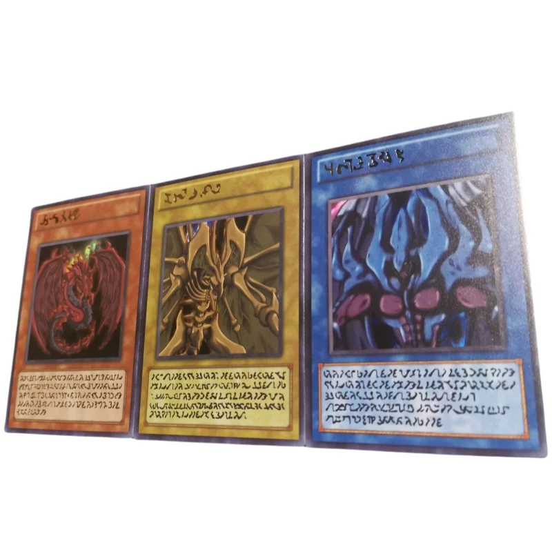 Tarjeta flash de 3 hojas Yu-Gi-Oh! Animales Sagrados Raviel El Señor de Fantasmas Uria Searing Flames Diy Figuras de juguete de acción Colección de juegos