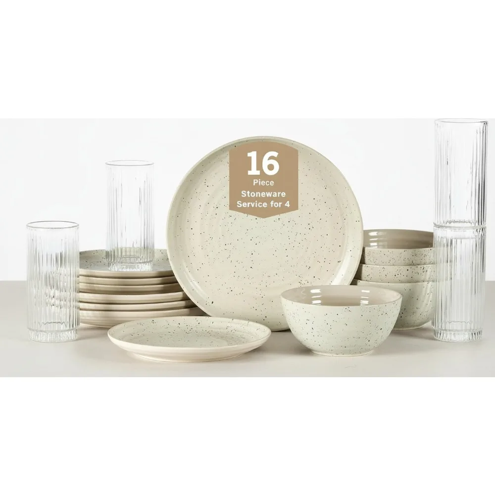 

Набор столовой посуды из 16 предметов, керамика, боросиликатное стекло, белая посудомоечная машина, безопасное обслуживание в микроволновой печи для 4 человек
