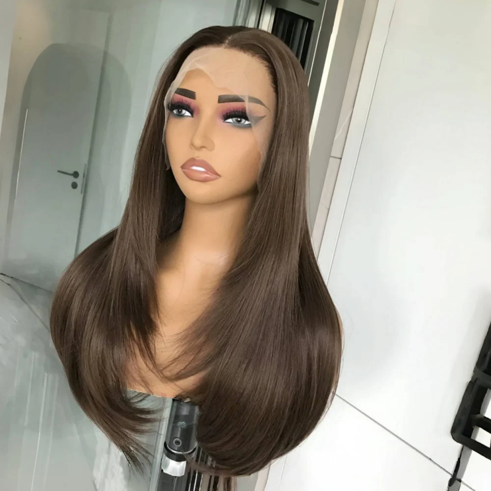 Soft Brown Straight Glueless Human Hair 5x5 Silk Base with Baby Hair HD Lace European Style Preplucked for Jewish Women view 3