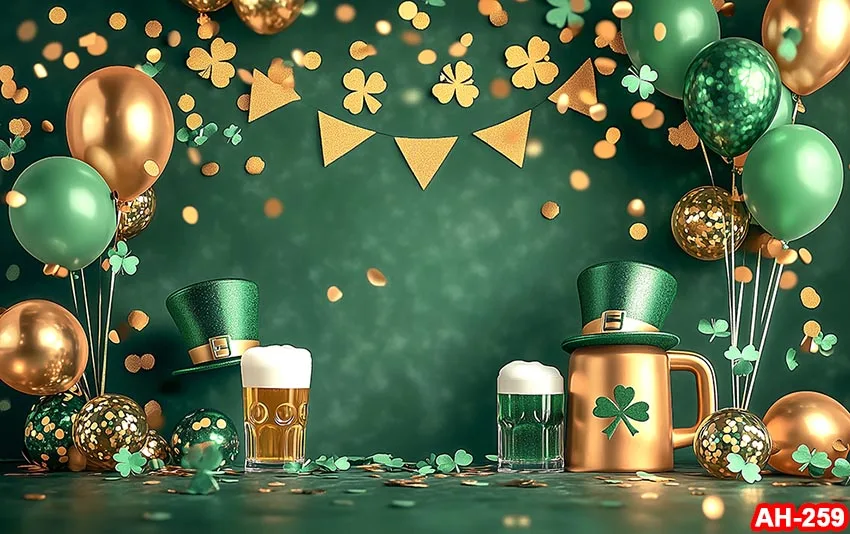 Happy St. Patrick’s Day Backdrop Glitter Bokeh Green Clover Lucky Irish Shamrock Background for Photography Birthday Party