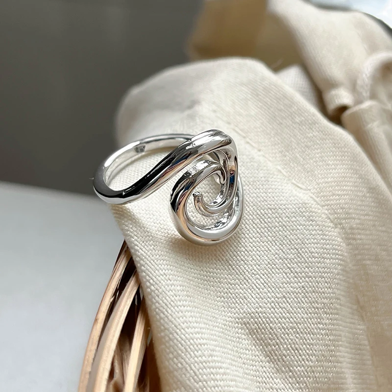 GANPUP Minimalistische Spiralförmige Verstellbare Fingerringe für Frauen, Modischer Neuer Silberfarbener Ring, Schmuckgeschenk für Party und Büro кольцо – Detail 5