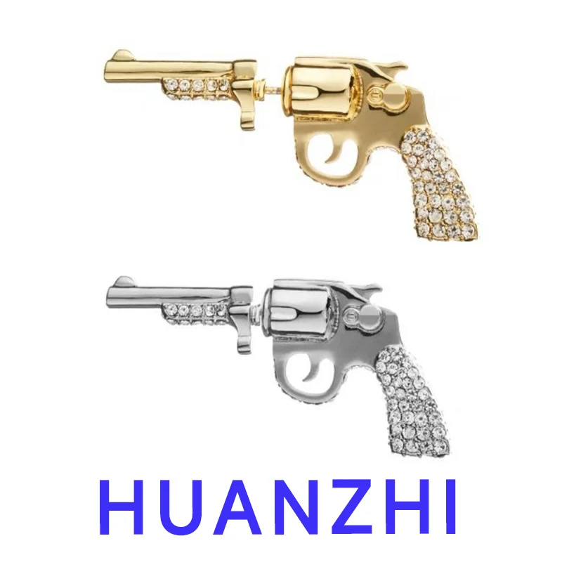 HUANZHI Gold Silver Color Rhinestone Pistol Earrings Fashion Punk Unisex Jewelry Simple Personality Jewelry For Women Girls New