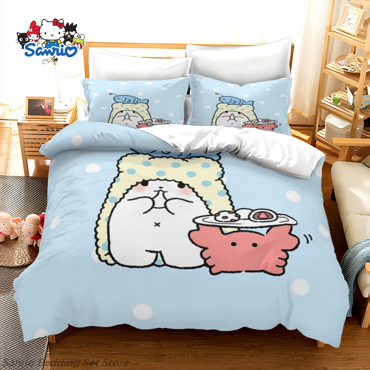 サンリオ-マルモフブイヨリ寝具セット-キッズ布団カバーケース-かわいいマルモフブイヨリキルトカバー-寝室の装飾用-誕生日プレゼント