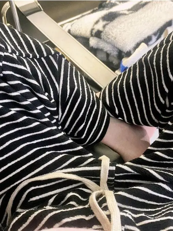 Pantaloni a gamba larga a righe a vita alta Pantaloni casual dimagranti taglio dritto da donna Primavera Estate Nuovo Sle Artistico Pendolarismo Sle