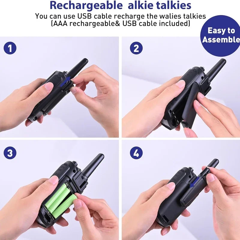 Kids Walkie Talkie 2pcs Handheld Toys Walkie Talkie EU Version - 8 channels US Version - 22 channels with 1200mAh Li-ion Battery