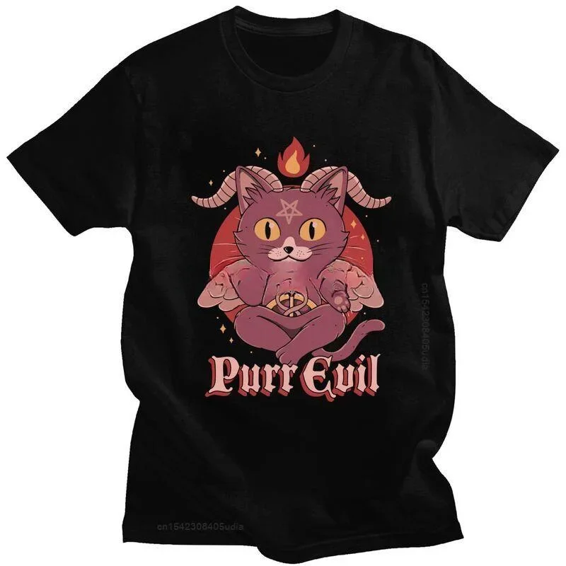 Funny Baphomet Purr Evil Men T Shirt Cotton Tees Kawaii Lucifer Occult Goat Tshirt New Arrivals Novelty Graphic T-Shirt tees