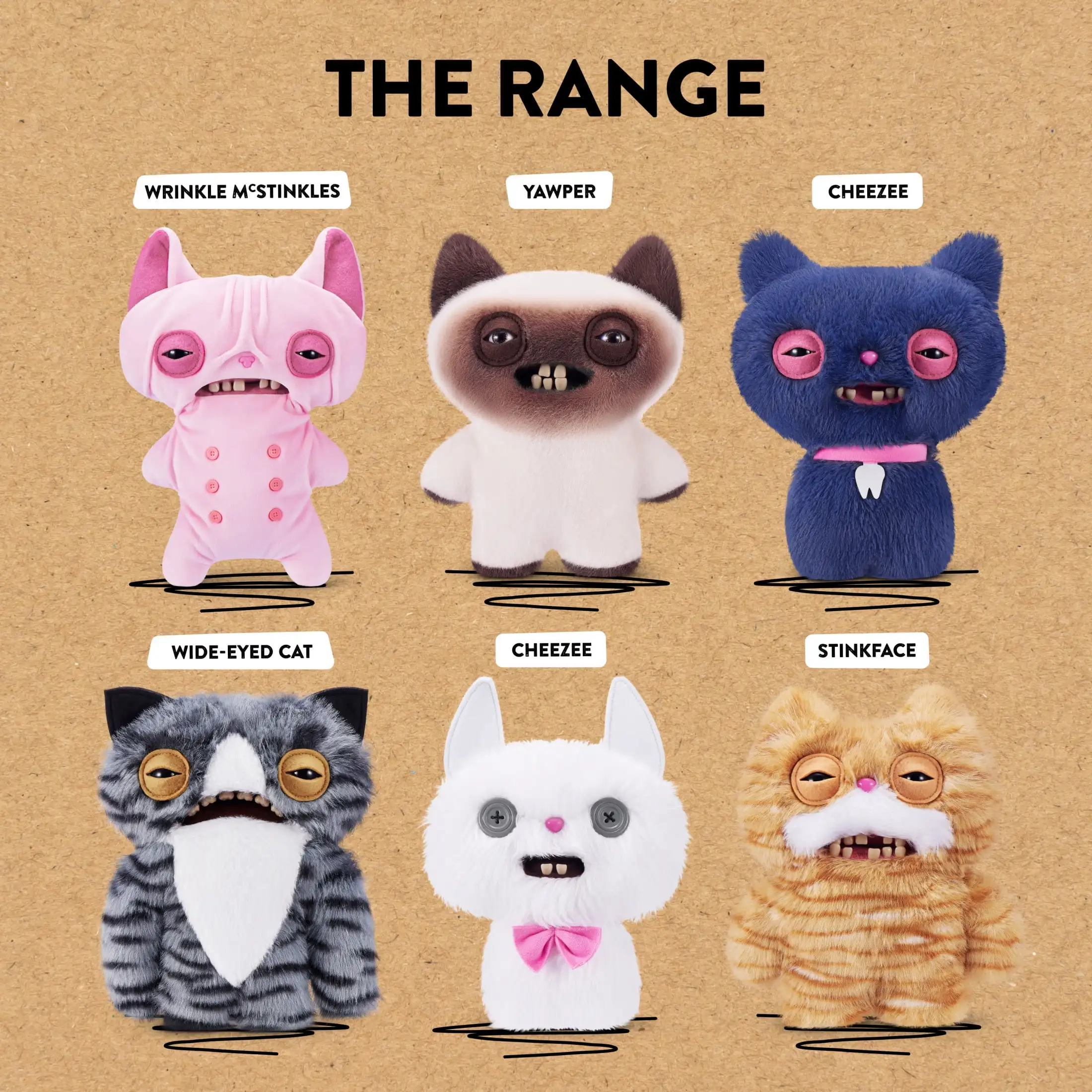 Peluches Fuggler Alley Cats, jouets en peluche doux, poupées de dessin animé mignonnes, monstres amusants aux dents moches, collection de jouets en peluche, cadeaux 22CM