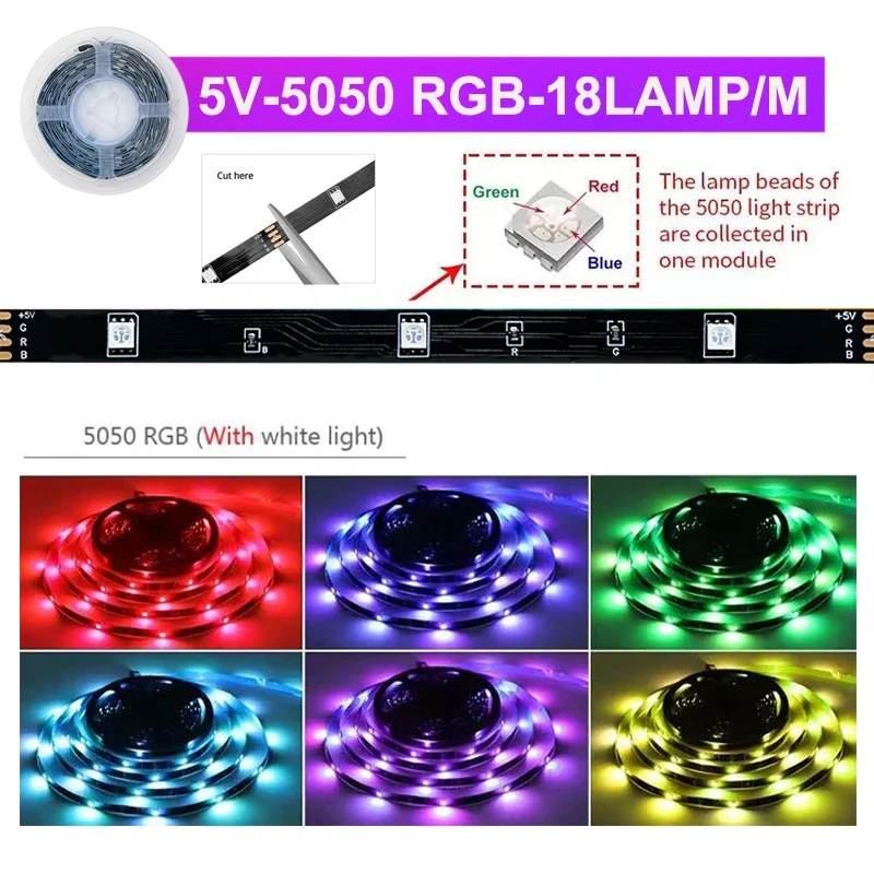 Led Strip Lights For TV Backlight Dimmable Rgb Led Tape Lights Bluetooth Smart Remote Control Usb 5V 5050 Rgb Led Lights T g Gu