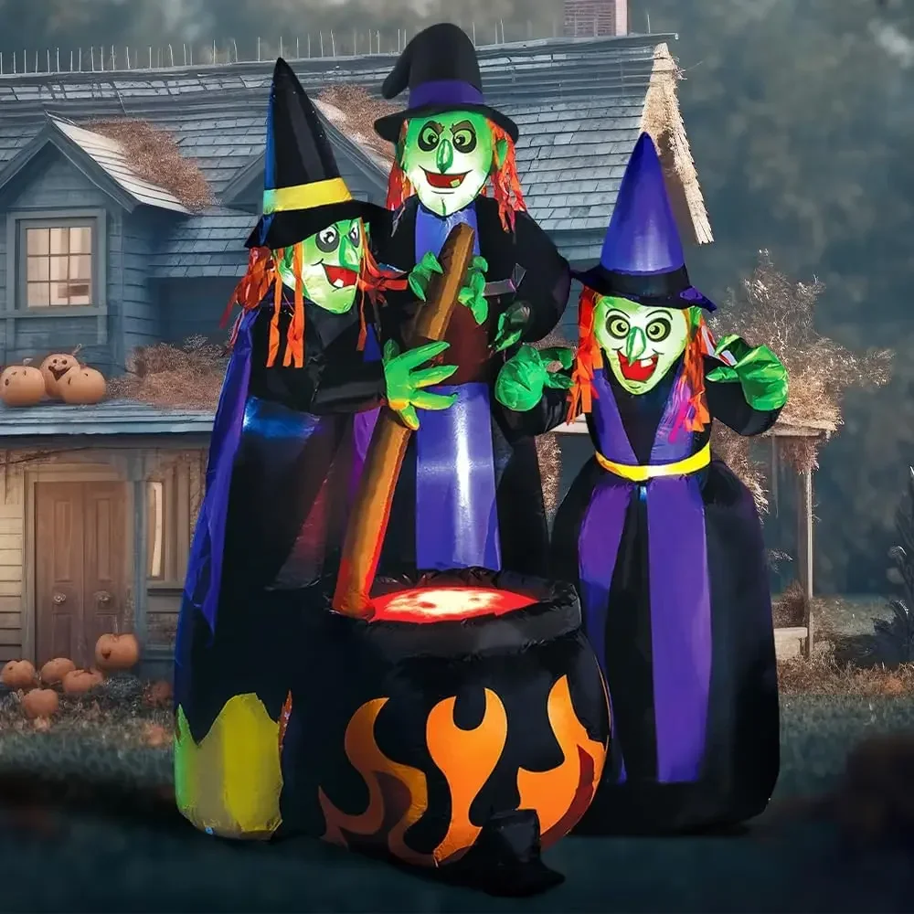 

6-foot high Halloween inflatable toy for outdoor use, large witch pot inflatable Halloween decoration with built-in LED