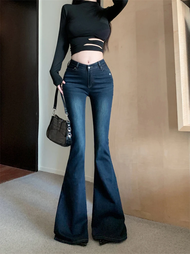 

Retro blue micro flared jeans women in summer slim fit and high waisted casual versatile fashion floor length long pants