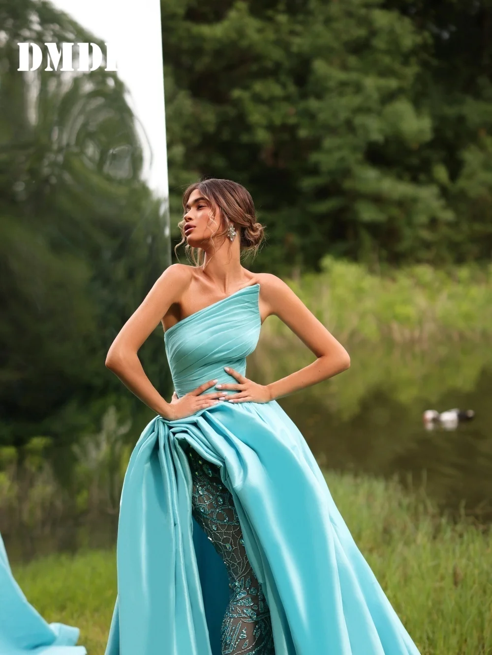 

Charming Sleeveless Evening Dress Luxurious Beaded Party Gown Romantic 3D Flower A-Line Floor-Length Party Dress فساتين ف