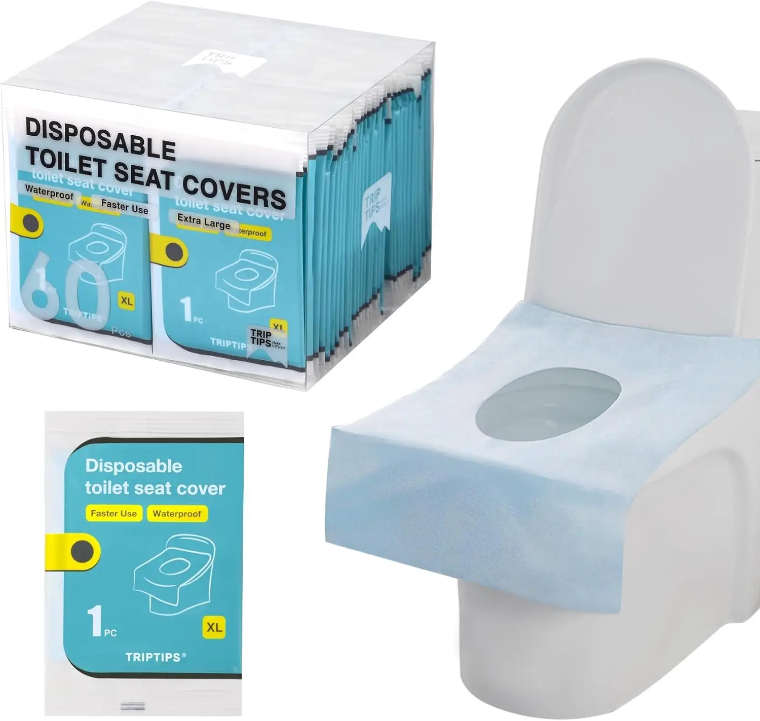 

Disposable Toilet Seat Covers, 60 Count, Waterproof XL for Adults & Kids, Travel Pack