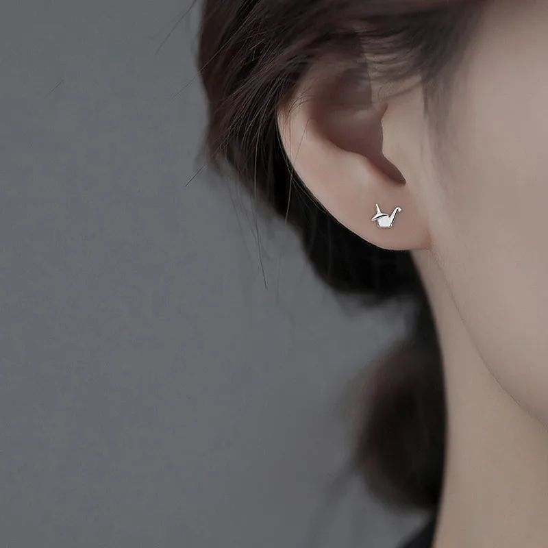 Thousands Of Paper Crane Golden Cute Animal Small Simple Stud Earrings For Women Girls Trendy Jewelry Bijouterie Gifts