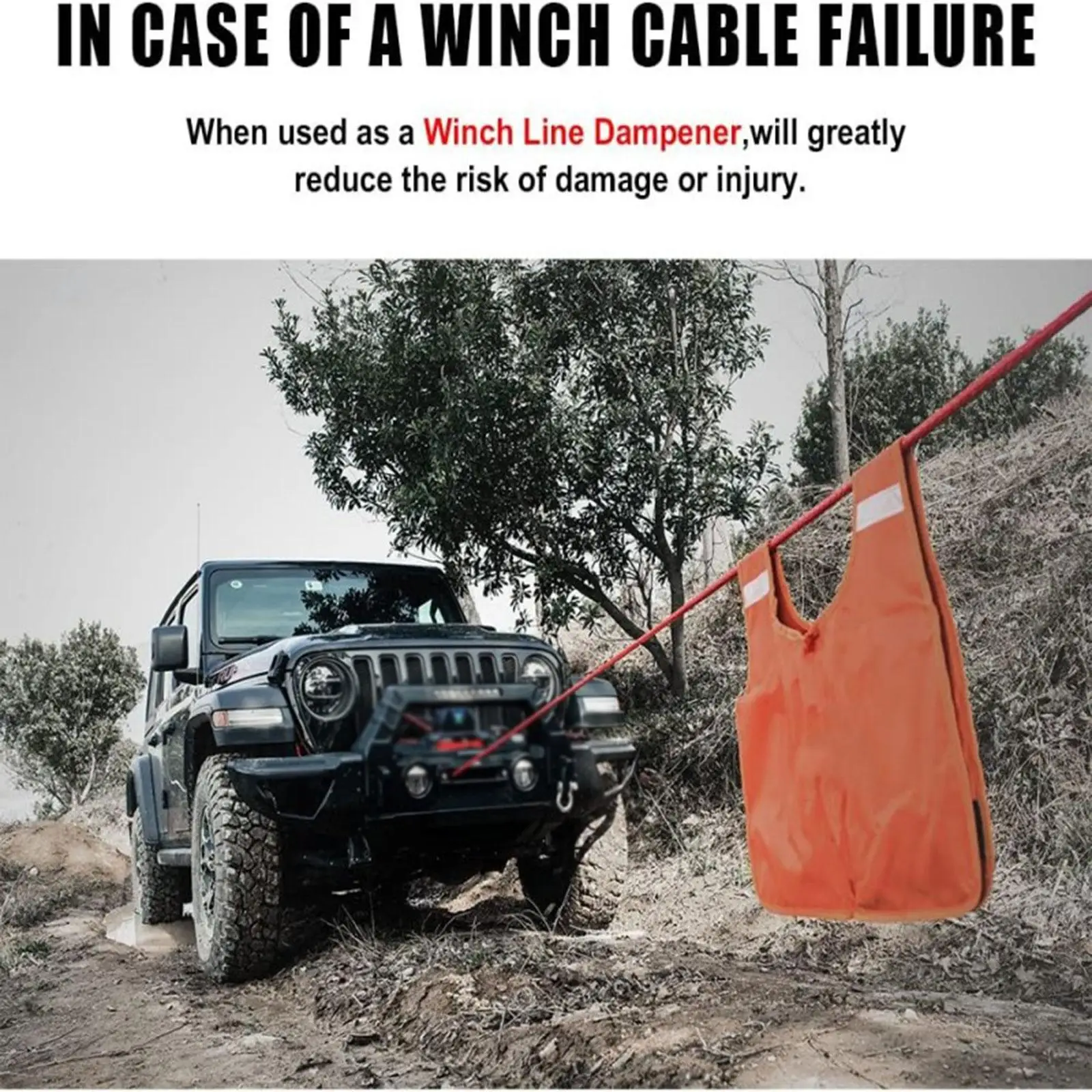 

Winch Damper Accessory with Pocket High Visibility Reflective Strip Orange Sturdy Safe Recovery Dampener Recovery Line Dampener