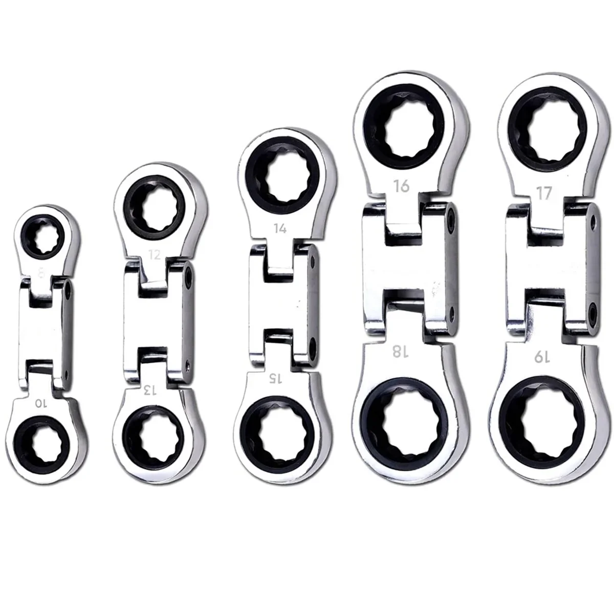 5-częściowy zestaw kluczy płasko-oczkowych z elastyczną główką, mini zestaw kluczy, klucze płasko-oczkowe z podwójną główką elastyczną, mini zestaw kluczy