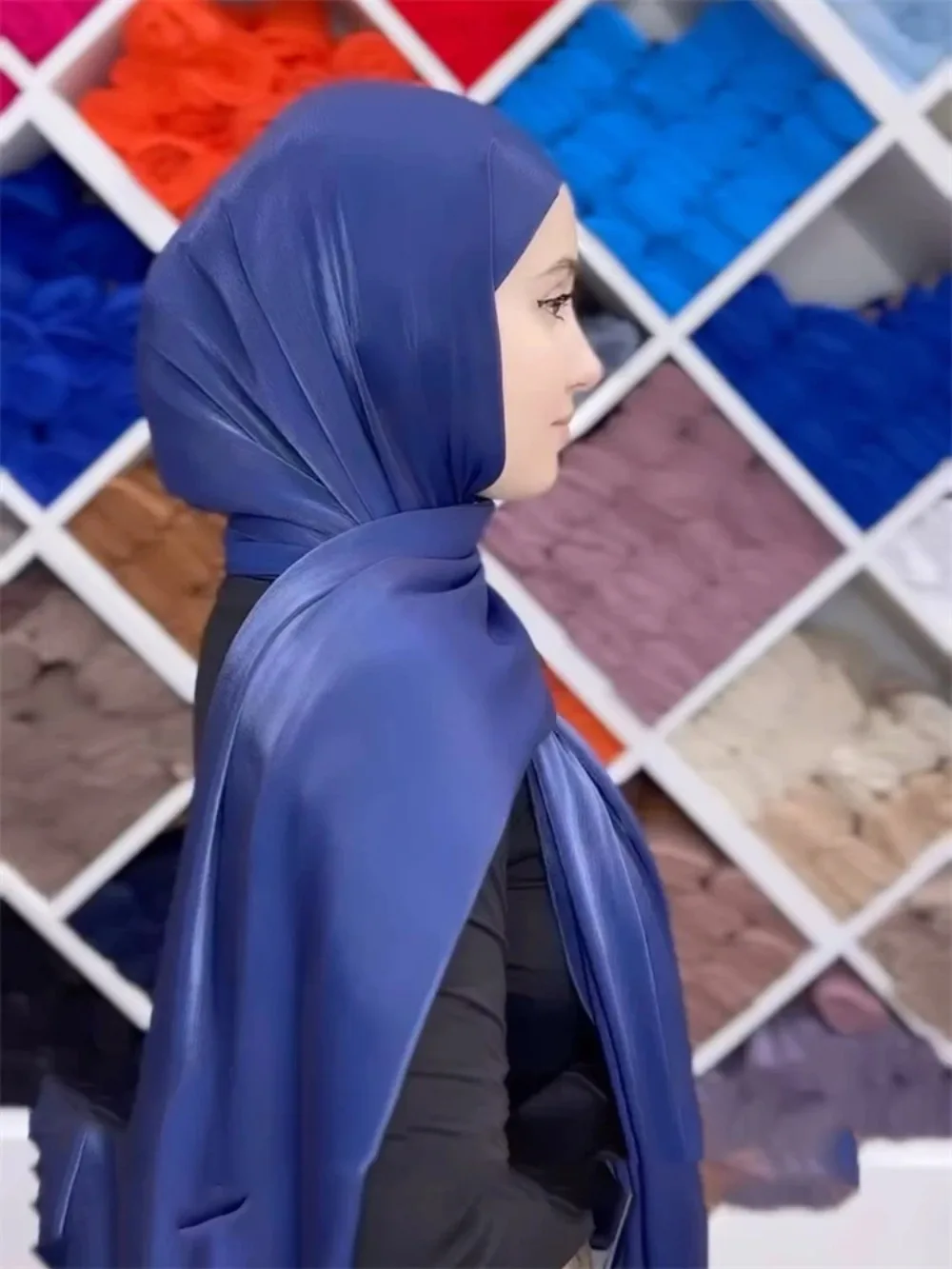 Eid-bufanda musulmana de satén para mujer, pañuelo Hijab brillante de 70x175 cm, estilo Khimar Abaya, Dubái, árabe, islámico