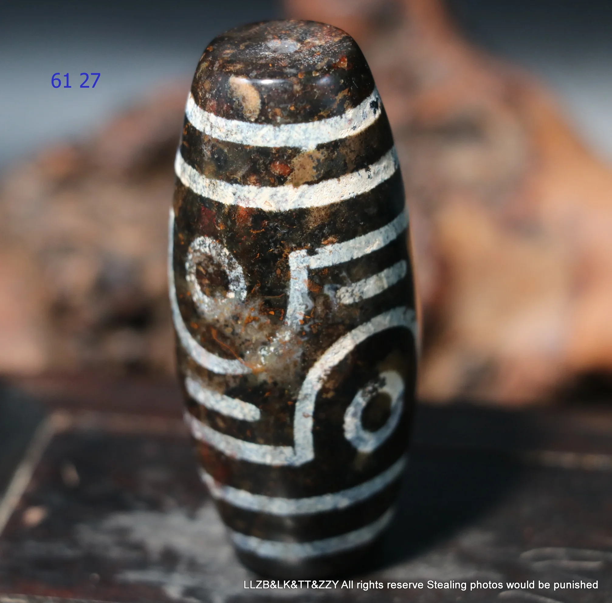 Magic Energy Tibetan Old Agate 4 Eye 4 Line Large Drum Shape dZi Bead F Display Timestown UPD210825A2