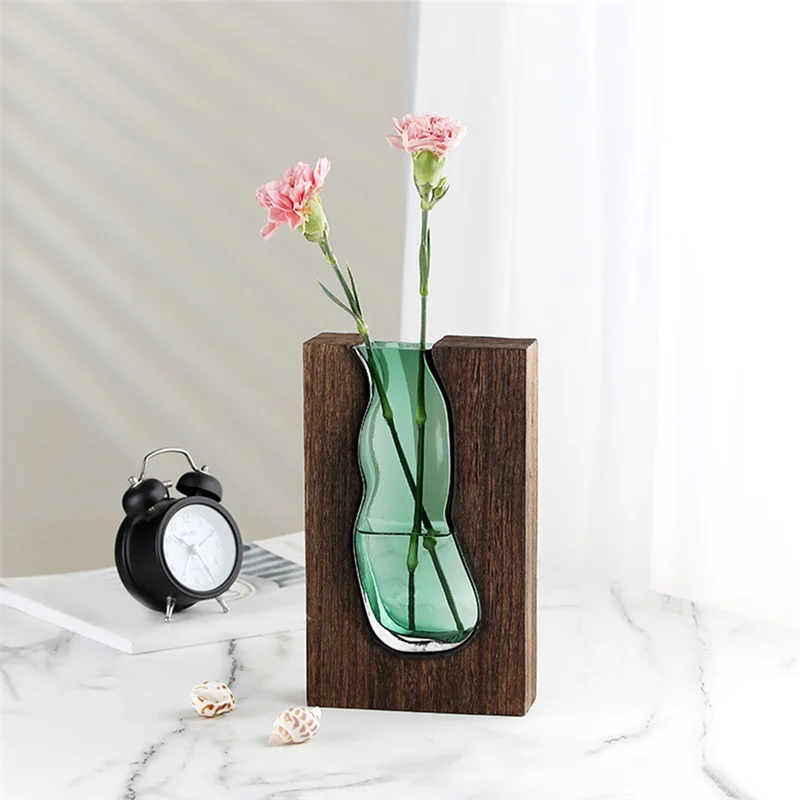 A59E-مزهرية زجاجية للمنزل الخشبي زهرة مرفوعة بالماء طاولة طعام لغرفة المعيشة تشكيلة زهور جافة حاوية حلية سهلة إنستا