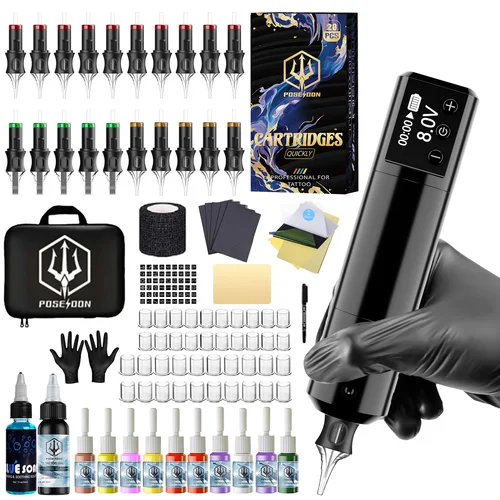 Kit de tatuaje POSEIDON V5, nuevo Kit de pluma de tatuaje para maquillaje permanente, Kit de máquina de tatuaje, fuente de alimentación de tatuaje de alta potencia, Kit de pistola de tatuaje