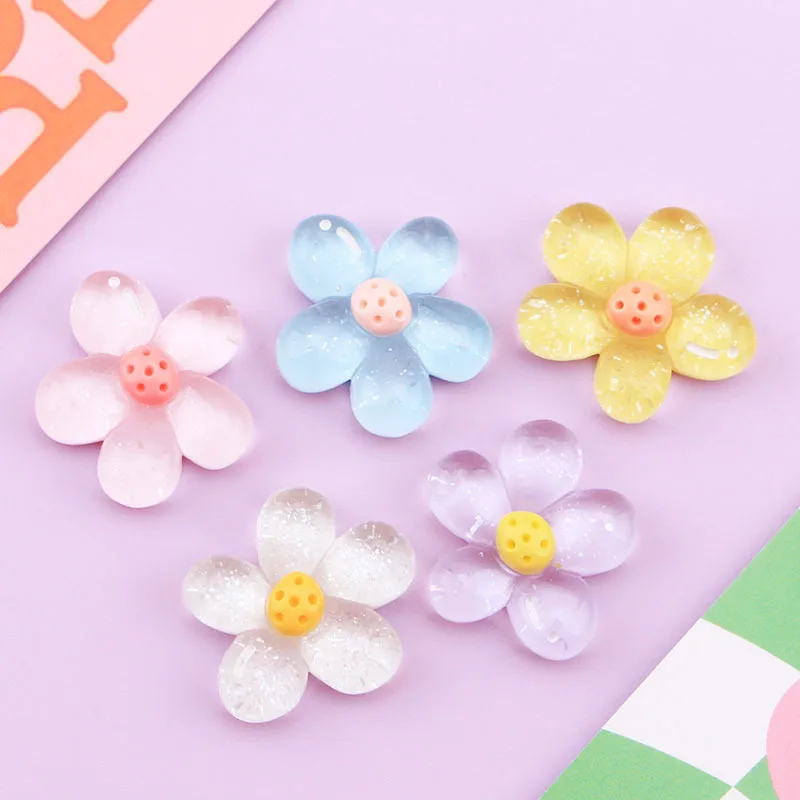 10pcs Mini Kawaii Cartoon Bloom Flower Resin Flat Back Cabochons Scrapbook Diy  Party Hairpin Accessories Home Decoration Craft